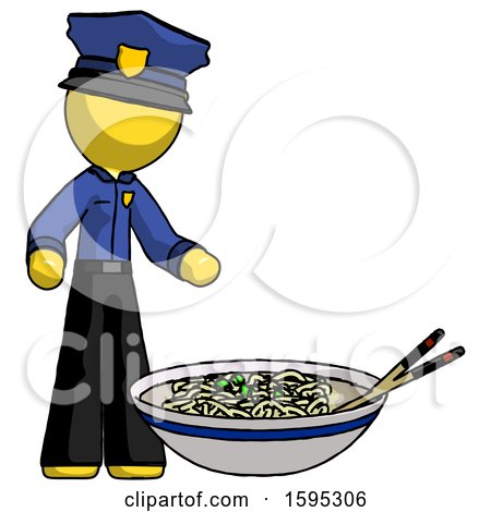 Yellow Police Man and Noodle Bowl, Giant Soup Restaraunt Concept by Leo Blanchette