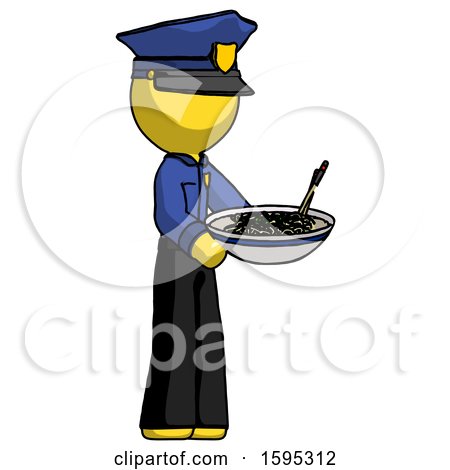 Yellow Police Man Holding Noodles Offering to Viewer by Leo Blanchette