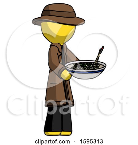 Yellow Detective Man Holding Noodles Offering to Viewer by Leo Blanchette