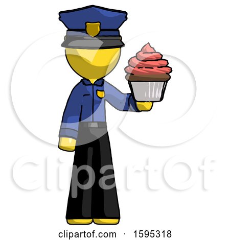 Yellow Police Man Presenting Pink Cupcake to Viewer by Leo Blanchette