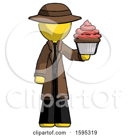 Yellow Detective Man Presenting Pink Cupcake to Viewer by Leo Blanchette