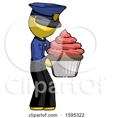 Yellow Police Man Holding Large Cupcake Ready to Eat or Serve by Leo Blanchette