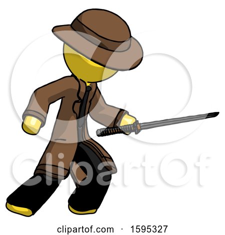 Yellow Detective Man Stabbing with Ninja Sword Katana by Leo Blanchette
