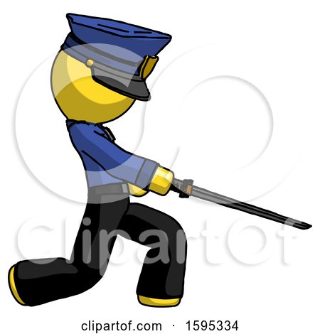 Yellow Police Man with Ninja Sword Katana Slicing or Striking Something by Leo Blanchette