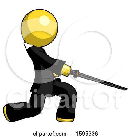Yellow Clergy Man with Ninja Sword Katana Slicing or Striking Something by Leo Blanchette