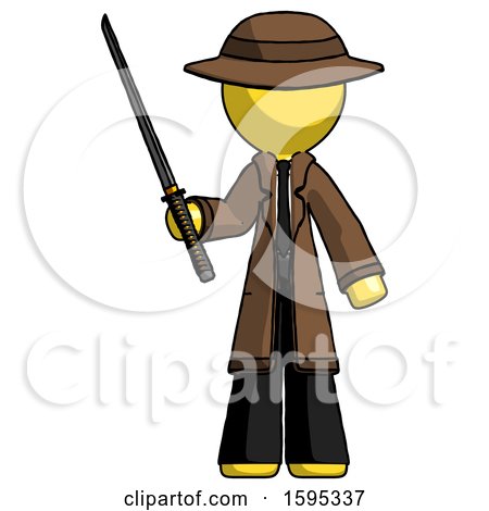 Yellow Detective Man Standing up with Ninja Sword Katana by Leo Blanchette