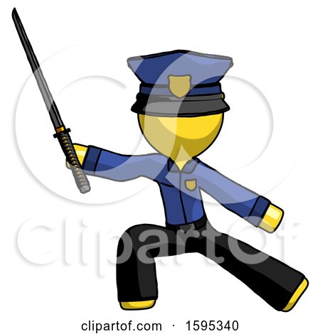 Yellow Police Man with Ninja Sword Katana in Defense Pose by Leo Blanchette