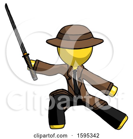 Yellow Detective Man with Ninja Sword Katana in Defense Pose by Leo Blanchette