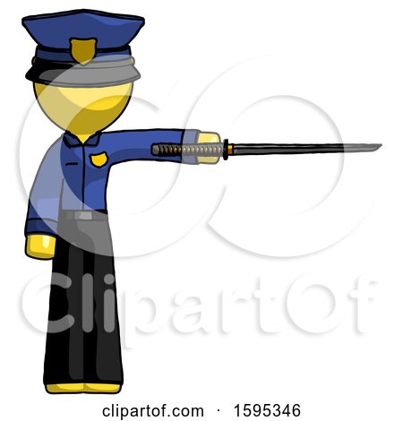 Yellow Police Man Standing with Ninja Sword Katana Pointing Right by Leo Blanchette