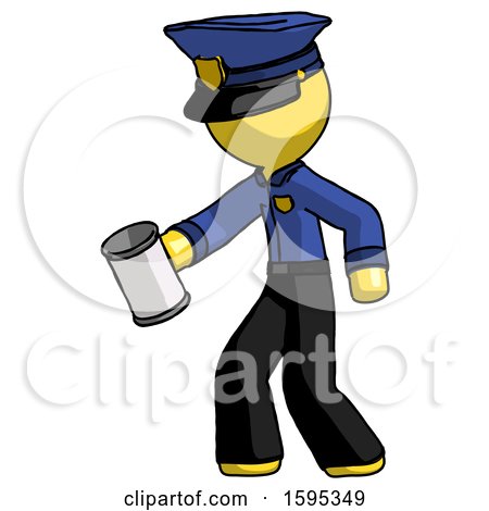 Yellow Police Man Begger Holding Can Begging or Asking for Charity Facing Left by Leo Blanchette