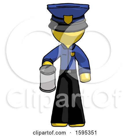 Yellow Police Man Begger Holding Can Begging or Asking for Charity by Leo Blanchette