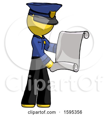 Yellow Police Man Holding Blueprints or Scroll by Leo Blanchette