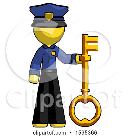 Yellow Police Man Holding Key Made of Gold by Leo Blanchette