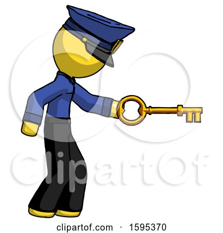Yellow Police Man with Big Key of Gold Opening Something by Leo Blanchette