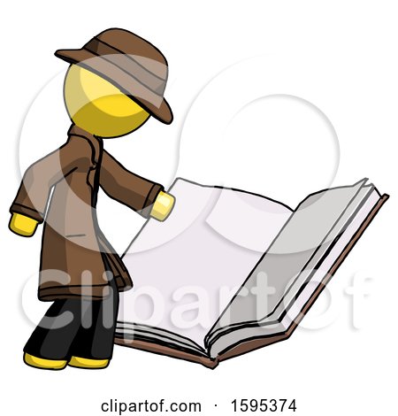 Yellow Detective Man Reading Big Book While Standing Beside It by Leo Blanchette
