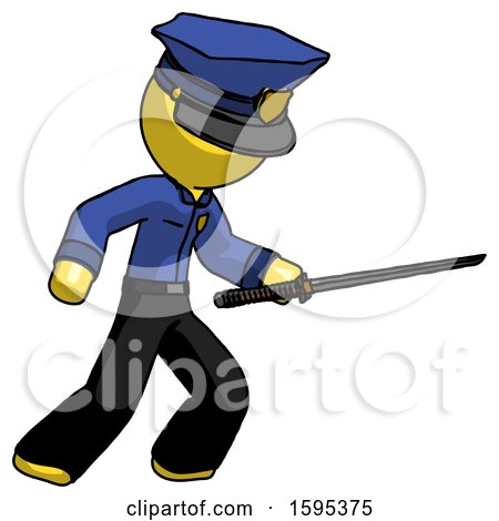 Yellow Police Man Stabbing with Ninja Sword Katana by Leo Blanchette