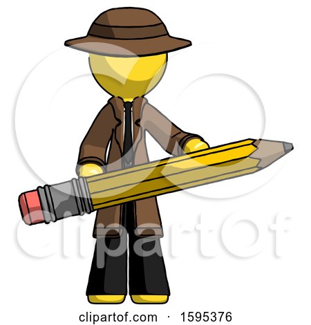 Yellow Detective Man Writer or Blogger Holding Large Pencil by Leo Blanchette