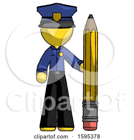 Yellow Police Man with Large Pencil Standing Ready to Write by Leo Blanchette