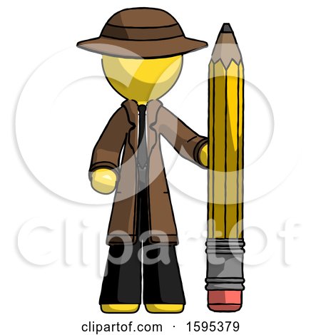Yellow Detective Man with Large Pencil Standing Ready to Write by Leo Blanchette