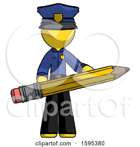 Yellow Police Man Writer or Blogger Holding Large Pencil by Leo Blanchette