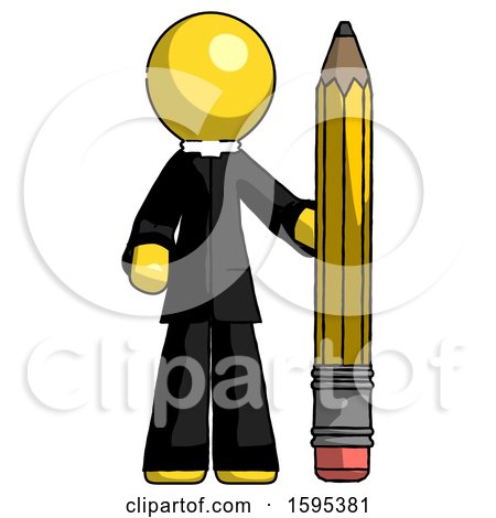 Yellow Clergy Man with Large Pencil Standing Ready to Write by Leo Blanchette