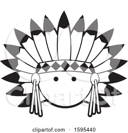 Clipart of a Cartoon Black and White Native American Chief School Sports Mascot - Royalty Free Vector Illustration by Johnny Sajem