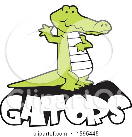 Clipart of a Cartoon Alligator School Sports Mascot Waving over Text - Royalty Free Vector Illustration by Johnny Sajem