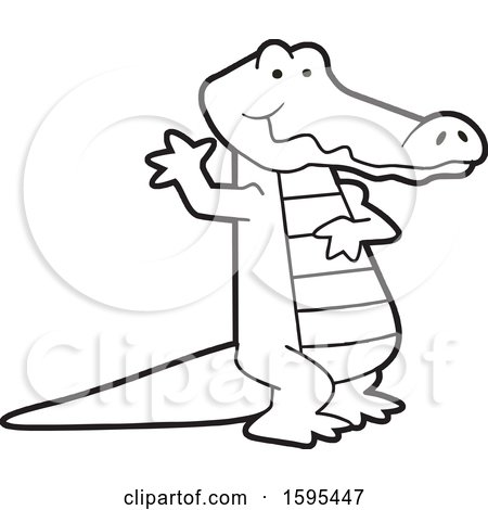 Clipart of a Cartoon Black and White Alligator School Sports Mascot Waving  - Royalty Free Vector Illustration by Johnny Sajem #1595447