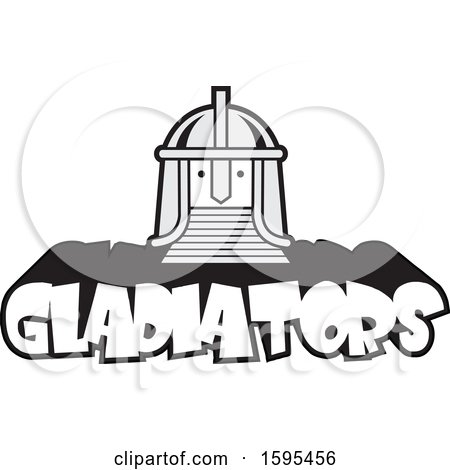 Clipart of a Cartoon Helmeted Face Gladiator School Sports Mascot over Text - Royalty Free Vector Illustration by Johnny Sajem