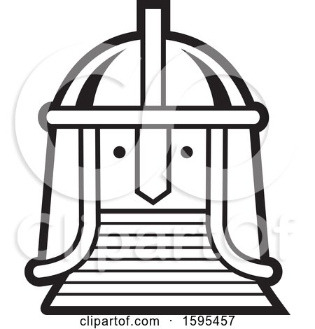 Clipart of a Cartoon Black and White Helmeted Face Gladiator School Sports Mascot - Royalty Free Vector Illustration by Johnny Sajem