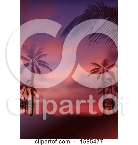 Clipart of a Tropical Sunset and Palm Tree Travel Background - Royalty Free Vector Illustration by dero
