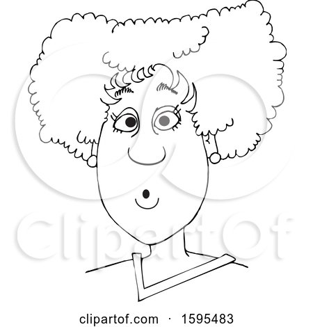 Clipart of a Cartoon Lineart Surprised Black Woman - Royalty Free Vector Illustration by djart