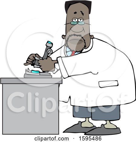 Clipart of a Cartoon Black Male Scientist Using a Microscope - Royalty Free Vector Illustration by djart