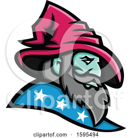 Clipart of a Wizard Mascot Head with a Pink Hat and Stars on His Cloak - Royalty Free Vector Illustration by patrimonio