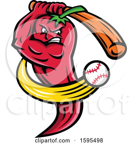 Clipart of a Tough Red Red Chili Pepper Mascot Swinging a Baseball Bat - Royalty Free Vector Illustration by patrimonio