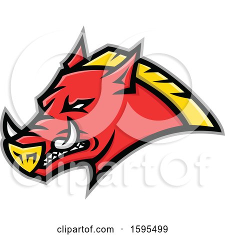 Clipart of a Tough Red and Yellow Russian Razorback Boar Pig Mascot Head - Royalty Free Vector Illustration by patrimonio