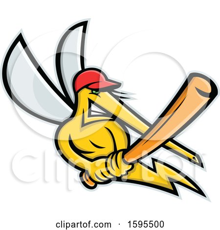 Clipart of a Tough Yellow Mosquito Holding a Baseball Bat - Royalty Free Vector Illustration by patrimonio