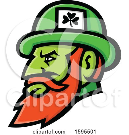Clipart of a Leprechaun Mascot Head Wearing a Hat - Royalty Free Vector Illustration by patrimonio