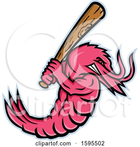 Clipart of a Tough King Prawn Shrimp Mascot Holding a Baseball Bat - Royalty Free Vector Illustration by patrimonio