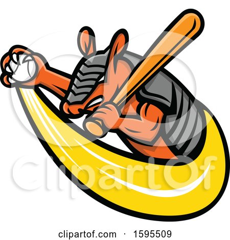 Clipart of a Tough Armadillo Mascot Holding a Baseball and Bat - Royalty Free Vector Illustration by patrimonio