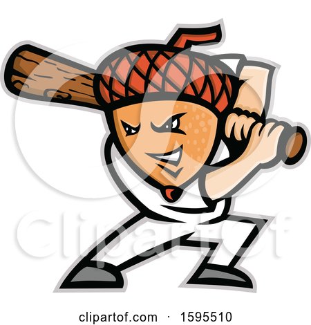 Clipart of an Acorn Headed Baseball Player Batting - Royalty Free Vector Illustration by patrimonio