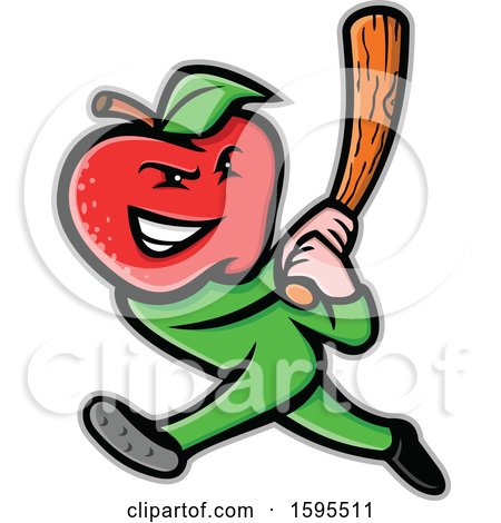 Clipart of an Apple Headed Baseball Player Batting - Royalty Free Vector Illustration by patrimonio