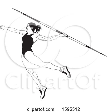 Clipart of a Black and White Female Athlete Throwing a Javelin - Royalty Free Vector Illustration by Lal Perera