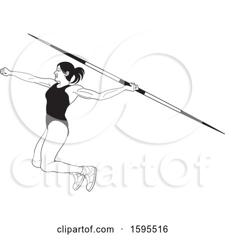 Clipart of a Black and White Female Athlete Throwing a Javelin - Royalty Free Vector Illustration by Lal Perera