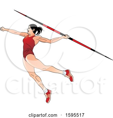 Clipart of a Female Athlete in a Red Suit, Throwing a Javelin - Royalty Free Vector Illustration by Lal Perera