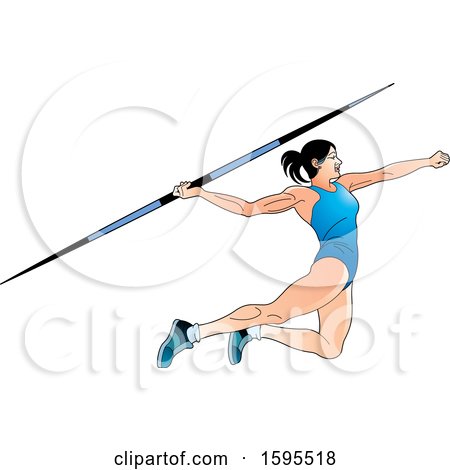 Clipart of a Female Athlete in a Blue Suit, Throwing a Javelin - Royalty Free Vector Illustration by Lal Perera