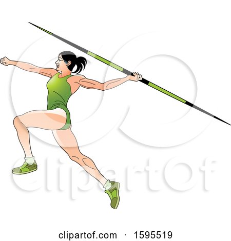 Clipart of a Female Athlete in a Green Suit, Throwing a Javelin - Royalty Free Vector Illustration by Lal Perera