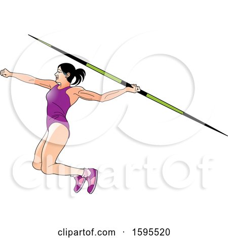 Clipart of a Female Athlete in a Purple Suit, Throwing a Javelin - Royalty Free Vector Illustration by Lal Perera