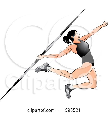 Clipart of a Female Athlete in a Black Suit, Throwing a Javelin - Royalty Free Vector Illustration by Lal Perera