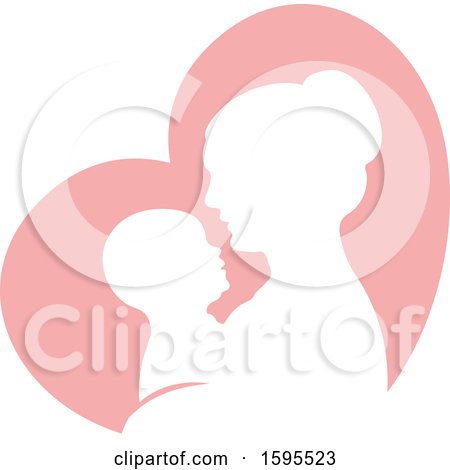 Clipart of a Silhouetted Mother Holding a Baby over a Pink Heart - Royalty Free Vector Illustration by Lal Perera